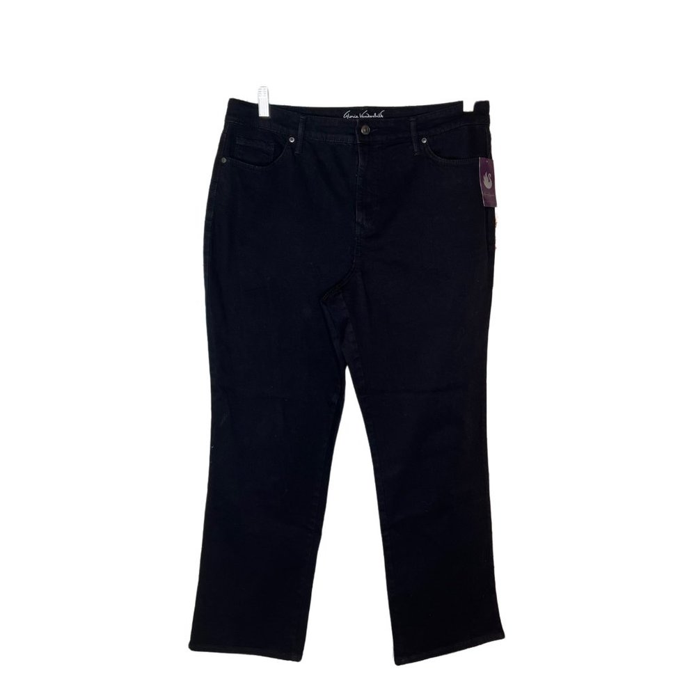 NWT Gloria Vanderbilt jeans womens 16 short black rail straight slimming stretch